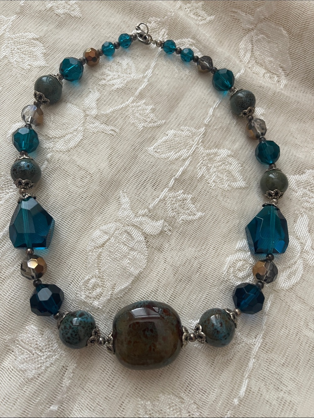 Handcrafted Teal Beaded Statement Necklace